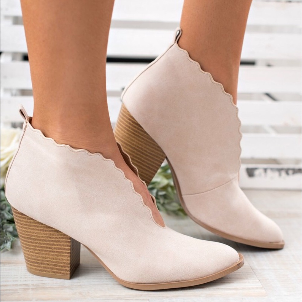 Beige Scalloped Ankle Booties - Picture 2 of 2